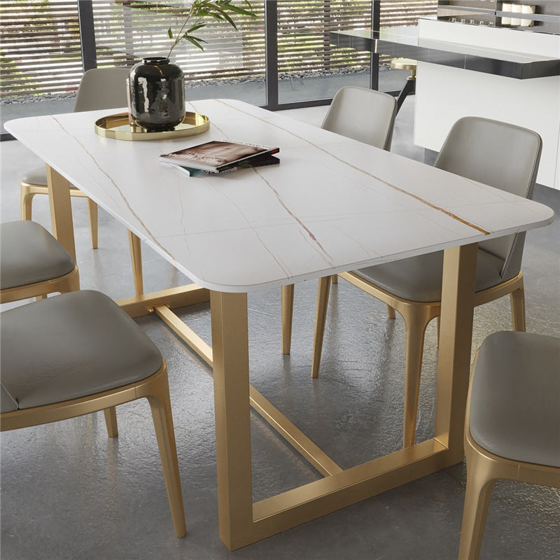 Traditional Luxury White in Marble Counter Rectangle Dining Table for Kitchen White-Gold 59.1"L x 31.5"W x 29.5"H Without Chairs Clearhalo 'Dining Tables & Seating' 'Dining Tables' 'dining_table' 'furn' 'furn_dining_table' 'Furniture' 'Kitchen & Dining Furniture' 5357443