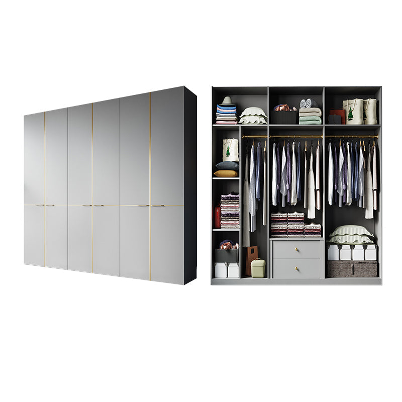 Kleiderschrank im zeitgenössischen Stil grau Farbe Holzgarderobe Schrank mit Regalen