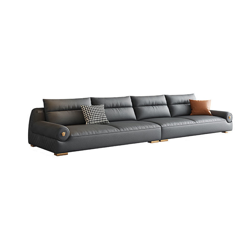 Stain Resistant Faux Leather Round Arm Sofa Standard Sofa with Sewn Pillow Back 112"L x 33"W x 33"H Clearhalo 'furn' 'furn_sofas' 'Furniture' 'Living Room Furniture' 'Sofa' 'sofas' 5360429