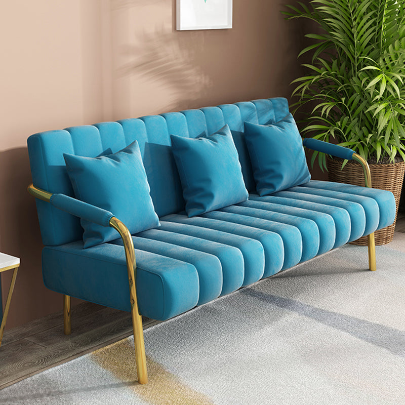 Velvet Recessed Arm Sofa Contemporary Standard Sofa with Sewn Pillow Back Blue Clearhalo 'furn' 'furn_sofas' 'Furniture' 'Living Room Furniture' 'Sofa' 'sofas' 5360522