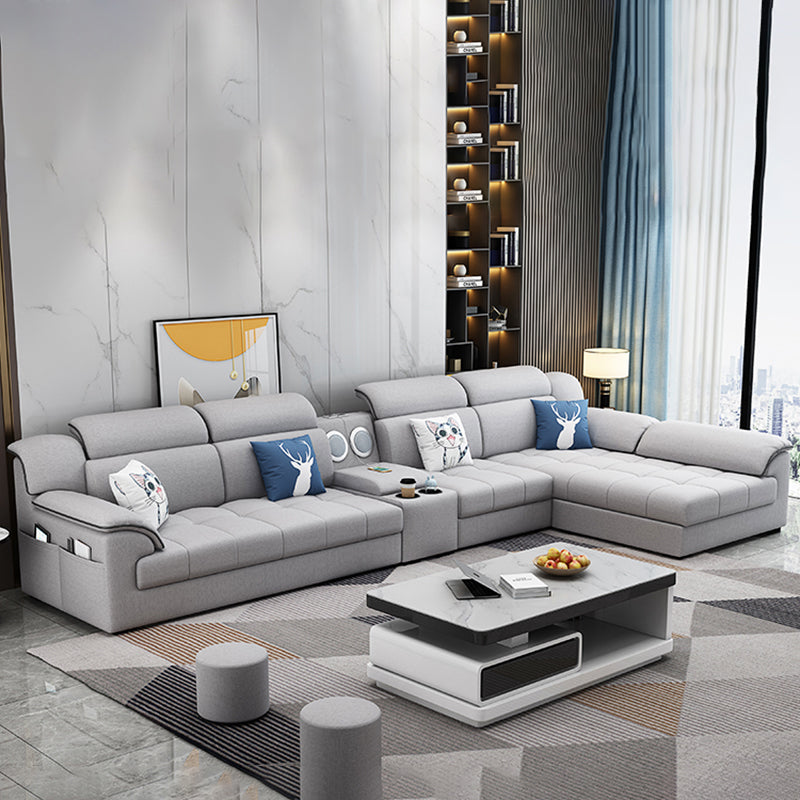 Divano in tessuto moderno in cuscino grigio divano braccio top con cuscini di padella