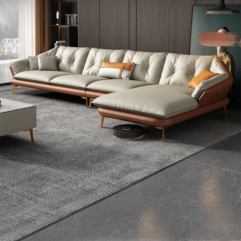 4 Seater Sofa & Chaise Stain Resistant Sofa with Bolster Pillows Beige Right Clearhalo 'furn' 'furn_sectionals' 'Furniture' 'Living Room Furniture' 'Sectionals' 5361025