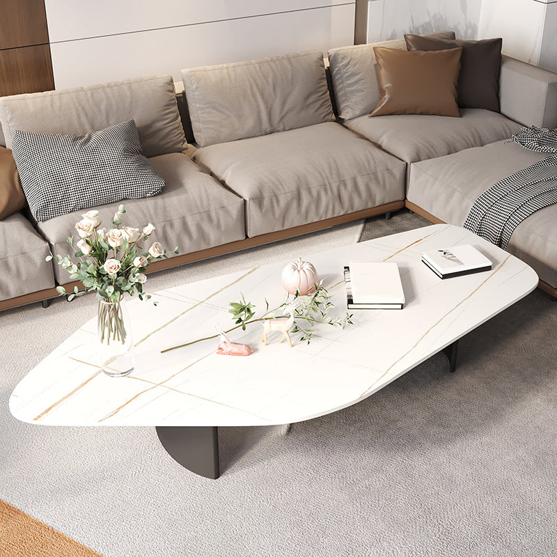 15.74" Tall 1 Single Stone Top Cocktail Table Geometric Coffee Table 55"L x 27.5"W x 16"H White-Gold Clearhalo 'Coffee & Accent Tables' 'Coffee Tables' 'coffee_tables' 'furn' 'furn_coffee_tables' 'Furniture' 'Living Room Furniture' 5361300