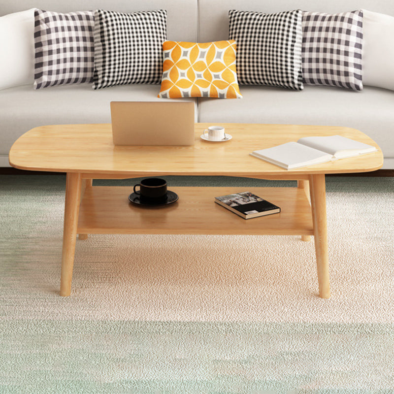 Scandinavian 4 Legs Coffee Table with Shelf Wood Cocktail Table