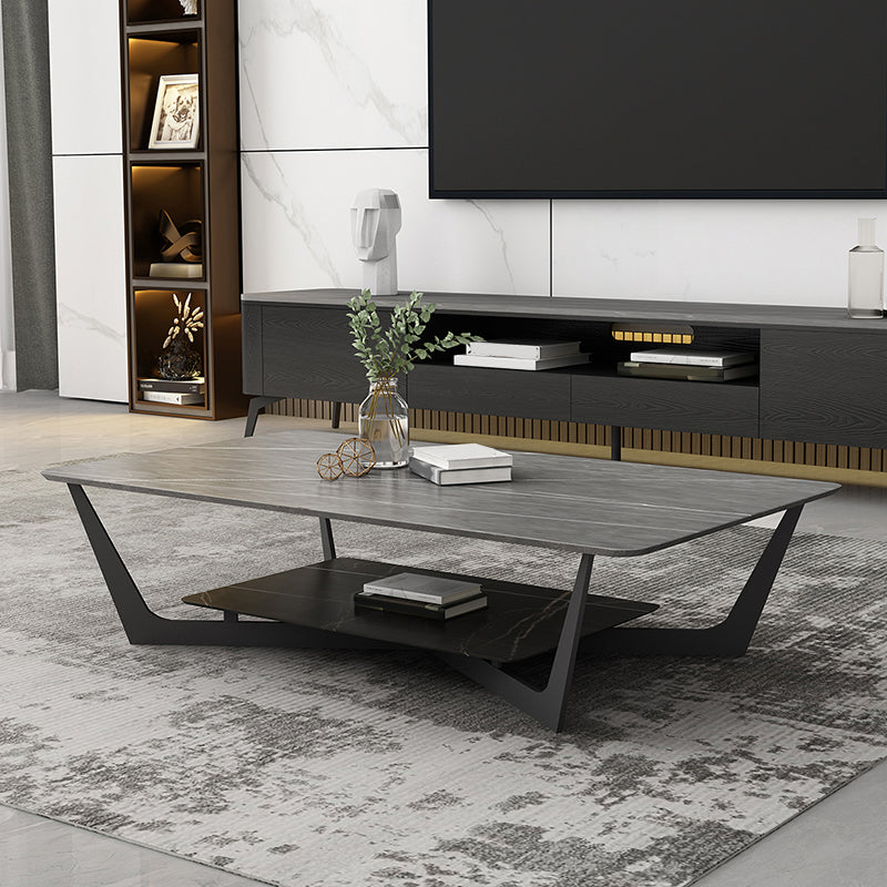 15.74" Tall Cross Legs Cocktail Table Grey/White Rectangular Coffee Table