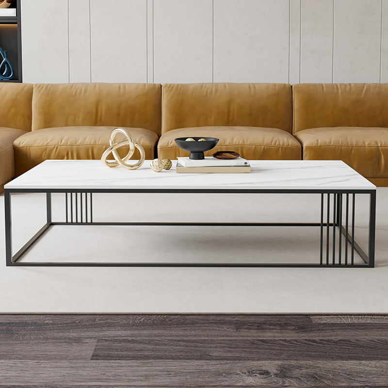 Metal Frame Rectangular Coffee Table Stone Top Cocktail Table