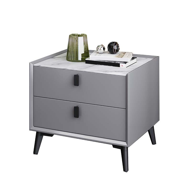 Wood Nightstand Or End Table 18.5" Tall Bed Nightstand with Drawers and Legs Dark Gray Clearhalo 'Bedroom Furniture' 'furn' 'furn_night_stand' 'Furniture' 'night_stand' 'Nightstands' 5361947