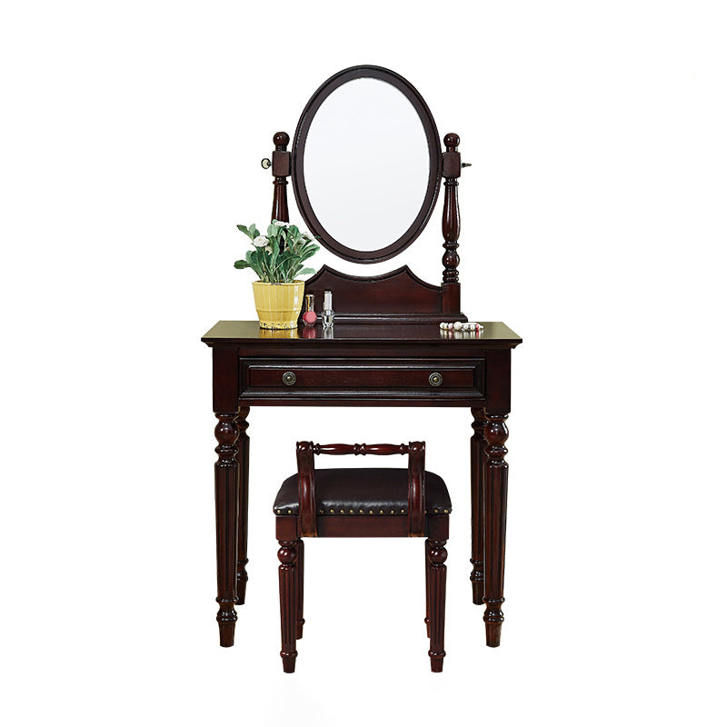 Traditional Style Solid Wood with Drawers White/dark Coffee/walnut Dressing Table Makeup Vanity & Mirror & Stools 29.5"L x 16"W x 57"H Dark Coffee Clearhalo 'Bedroom Furniture' 'furn' 'furn_makeup_vanities' 'Furniture' 'Makeup Vanities' 'makeup_vanities' 5362095
