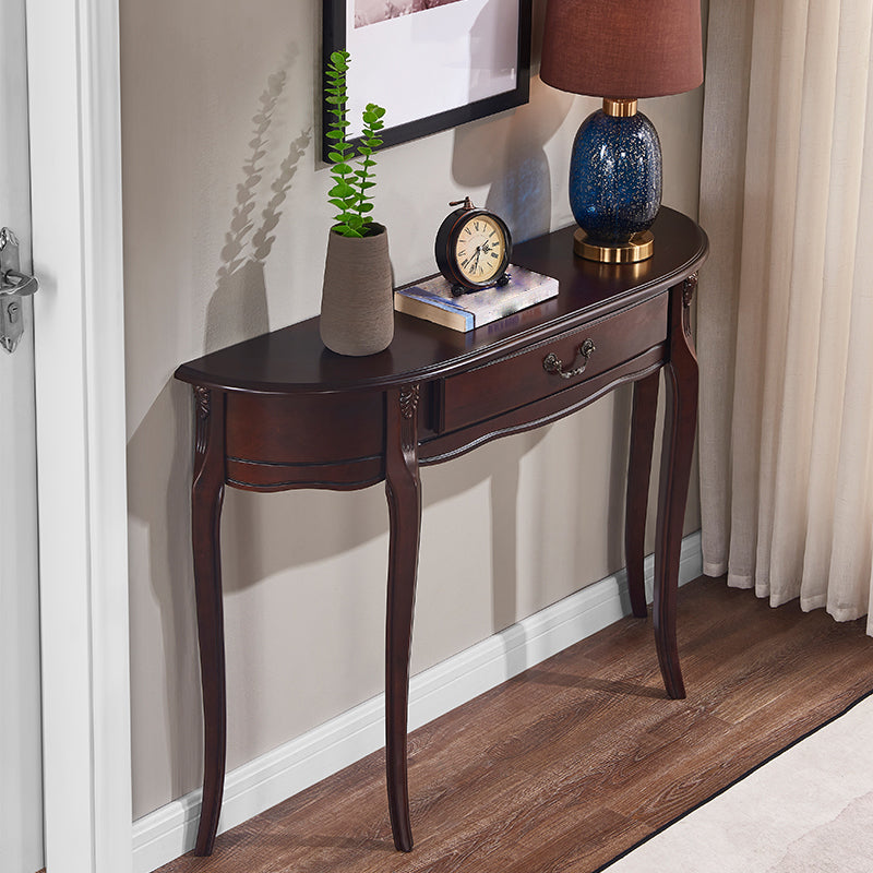 4 Legs Mid-Century Modern Wood Console Table with Single Drawer 47"L x 12"W x 31"H Dark Brown Clearhalo 'Console Tables' 'console_tables' 'Entry & Mudroom Furniture' 'furn' 'furn_console_tables' 'Furniture' 5362402