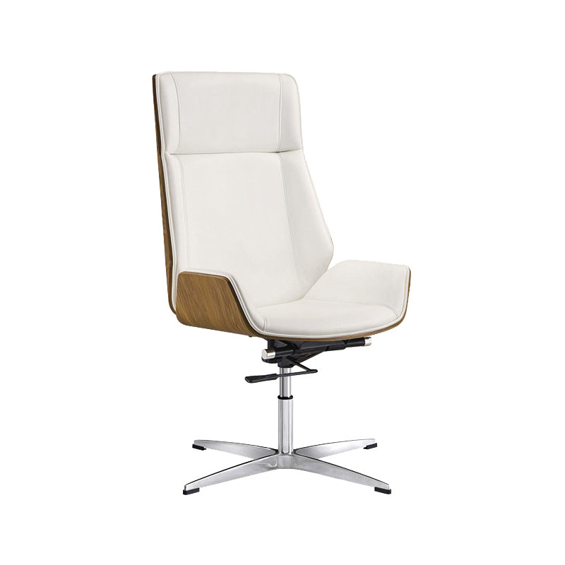 Armless Office Chair with Chrome Metal Frame Modern Computer Desk Chair Off-White Leather Casters Not Included Clearhalo 'furn' 'furn_office_chair' 'Furniture' 'Office Chairs' 'Office Furniture' 'office_chair' 5368519