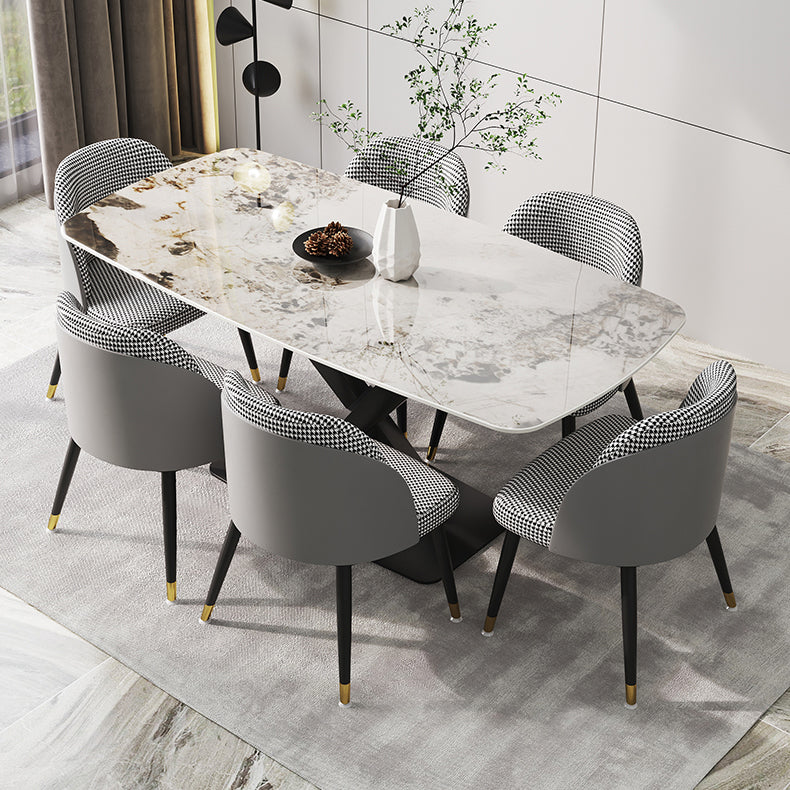 Designer Rectangle Dining Table Set 1/4/5/6/7 Pieces Gold Stone Top Dinette Set 7 Pieces: Table, 6 Chairs Clearhalo 'Dining Room Sets' 'Dining Tables & Seating' 'dining_room_set' 'furn' 'furn_dining_room_set' 'Furniture' 'Kitchen & Dining Furniture' 5371619