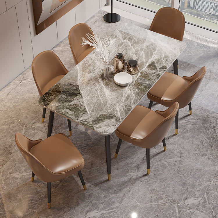 Rectangle Dining Table Set 1/2/5/7 Pieces Modern Indoor Dinette Set in Grey 7 Pieces: Table, 6 Brown Chairs Clearhalo 'Dining Room Sets' 'Dining Tables & Seating' 'dining_room_set' 'furn' 'furn_dining_room_set' 'Furniture' 'Kitchen & Dining Furniture' 5371686