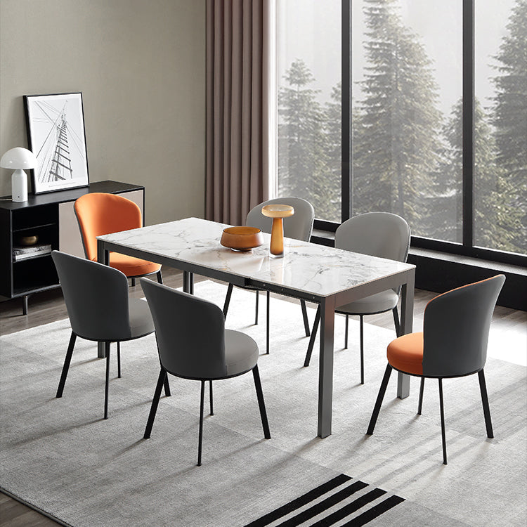 Contemporary Sintered Stone Rectangle Table Set 1/3/4/5/7 Pieces Dining Set 7 Pieces: Table, 2 Orange+4 Grey Chairs Clearhalo 'Dining Room Sets' 'Dining Tables & Seating' 'dining_room_set' 'furn' 'furn_dining_room_set' 'Furniture' 'Kitchen & Dining Furniture' 5371766