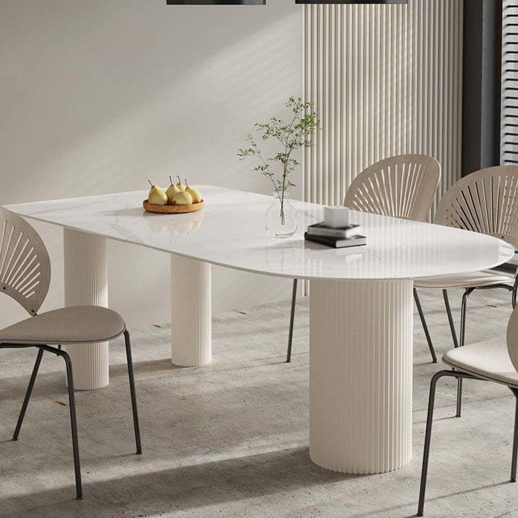 Steen bovenste eettafel traditionele luxe eettafel met 3 poten in wit