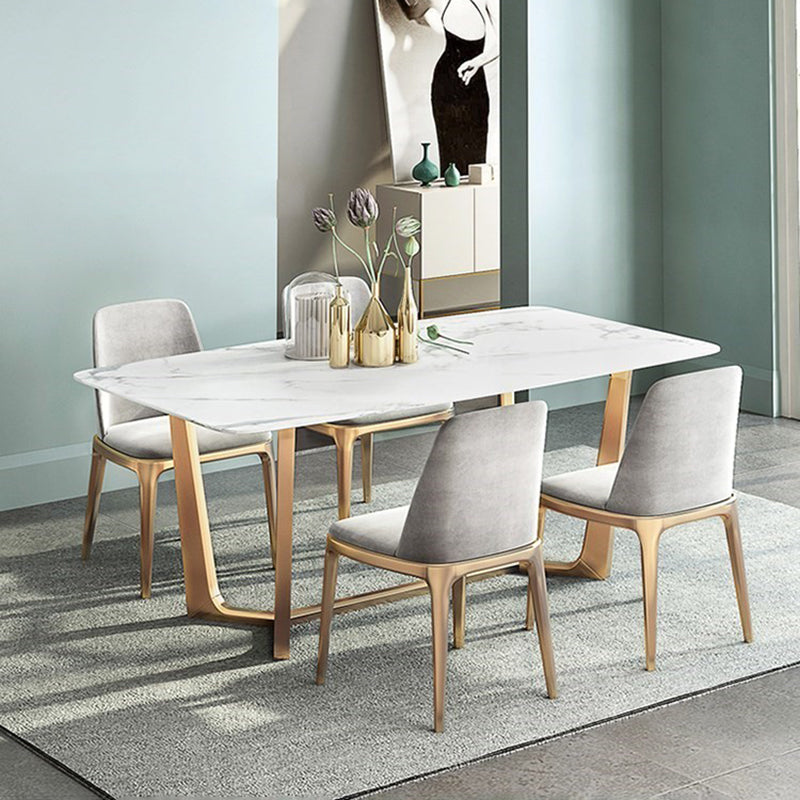 Traditional Luxury Dining Table Sintered Stone Table with Gold Frame for Home Gold 63"L x 31.5"W x 29.5"H Without Chairs Clearhalo 'Dining Tables & Seating' 'Dining Tables' 'dining_table' 'furn' 'furn_dining_table' 'Furniture' 'Kitchen & Dining Furniture' 5372088