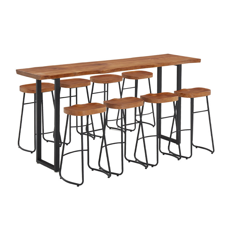 Modern Rectangle Solid Wood Bar Table Set 1/2/4/5/9 Pieces Counter Table with Stools 9 Pieces: Table, 8 Chairs Clearhalo 'Bar Furniture' 'furn' 'furn_home_bar_bar_sets' 'Furniture' 'Home Bars & Bar Sets' 'home_bar_bar_sets' 'Kitchen & Dining Furniture' 5373342