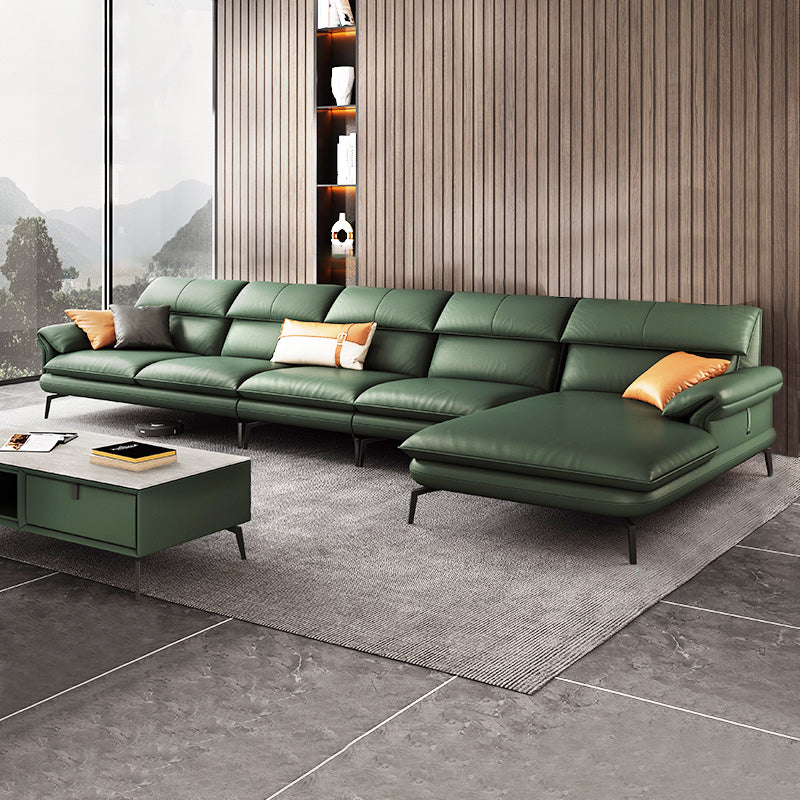 Pillow Arms Sofa in Green Modern Stain-Resistant Faux Leather L-Shape Sofa & Chaise 157"L x 69"W x 37"H Clearhalo 'furn' 'furn_sectionals' 'Furniture' 'Living Room Furniture' 'Sectionals' 5373698