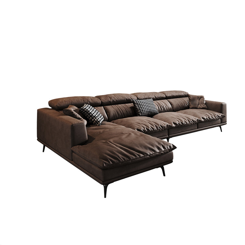 Square Arm Dark Brown Removable Cushions Modern Stain-Resistant Sofa & Chaise