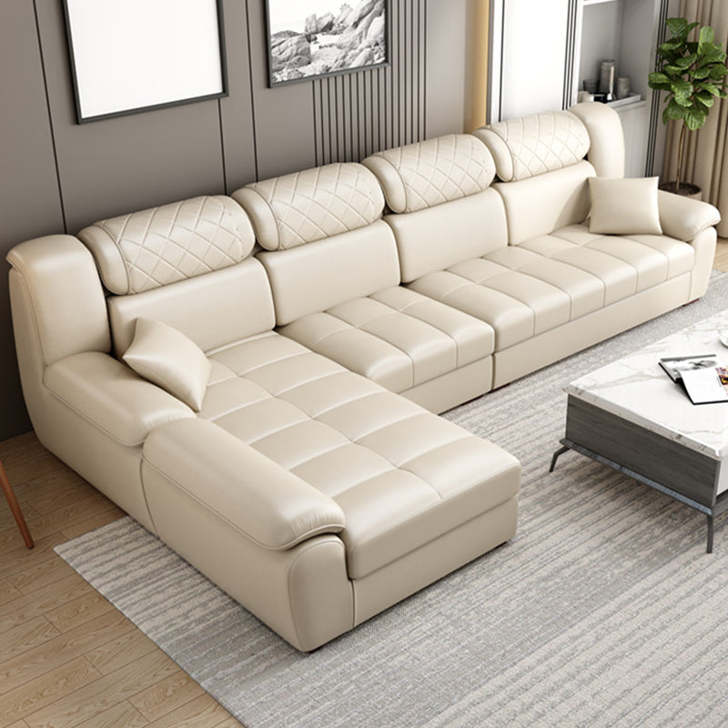 Cotton Blend and Faux Leather L-Shape Reversible Furniture Sectionals Faux Leather Light Yellow Latex Clearhalo 'furn' 'furn_sectionals' 'Furniture' 'Living Room Furniture' 'Sectionals' 5373932