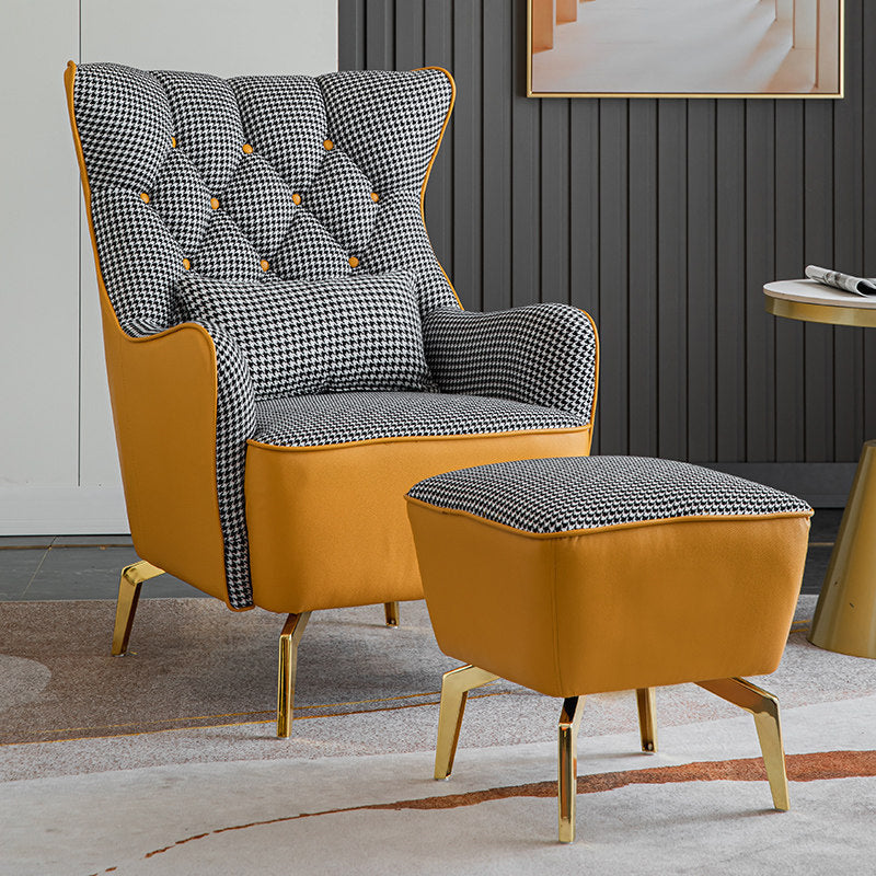 Binded Leder Wingback Stuhl mit grundlegenden vier Beinen und zurückgezogenem Rücken