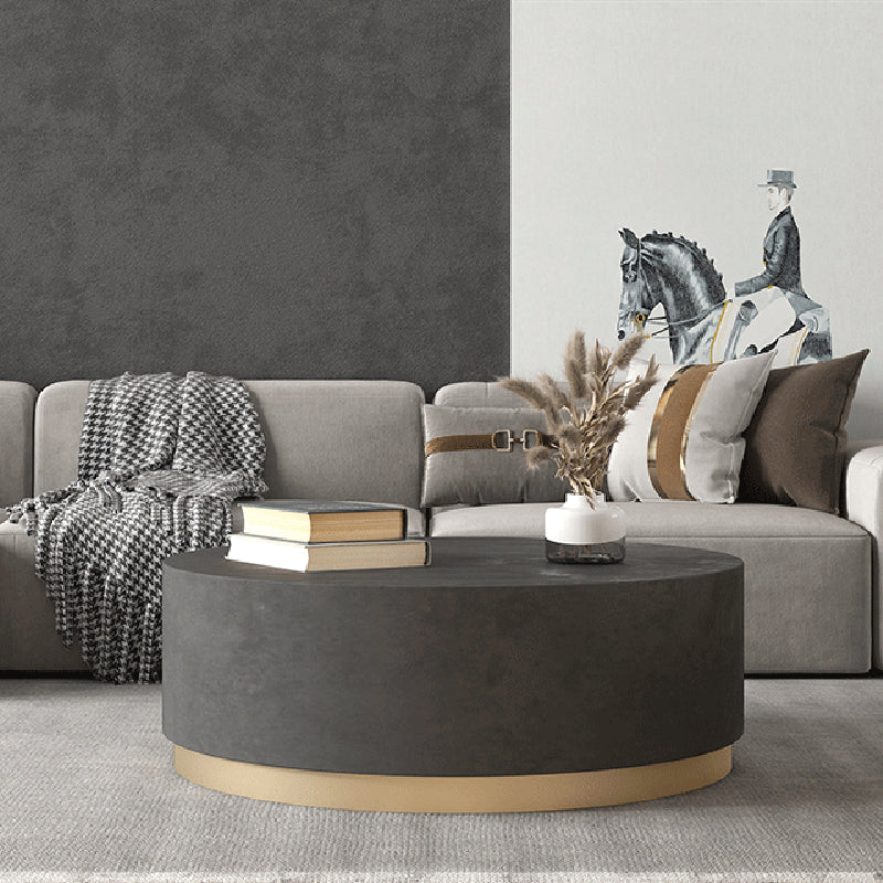 Mid-Century Modern Coffee Table Round Drum Coffee Table in Grey