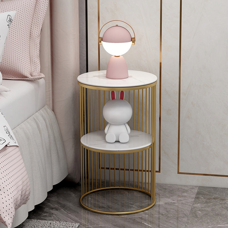 Table de nuit en métal rond en pierre rond avec étagères