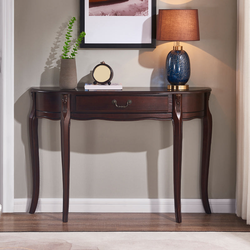 Console mezzaluna moderna di metà secolo in marrone bianco/scuro