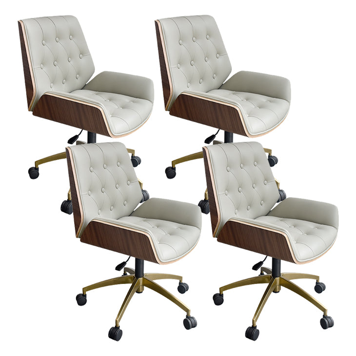Mid Back Desk Chair Modern Faux Leather Armless Working Chair Grey-Gold 4 Piece Set Clearhalo 'furn' 'furn_office_chair' 'Furniture' 'Office Chairs' 'Office Furniture' 'office_chair' 5379736