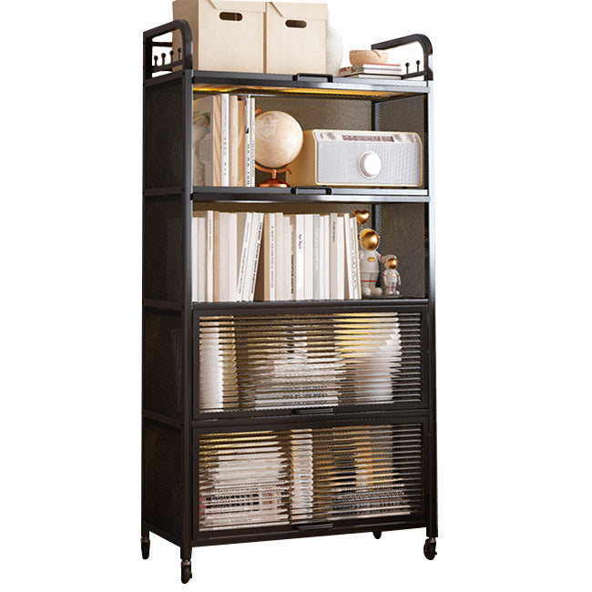 Modern Style Bookshelf Metal Closed Back Bookcase with Door for Office 31.5"L x 10.6"W x 70.9"H Black Clearhalo 'Bookcases' 'furn' 'furn_bookcases' 'Furniture' 'Office Furniture' 5380167
