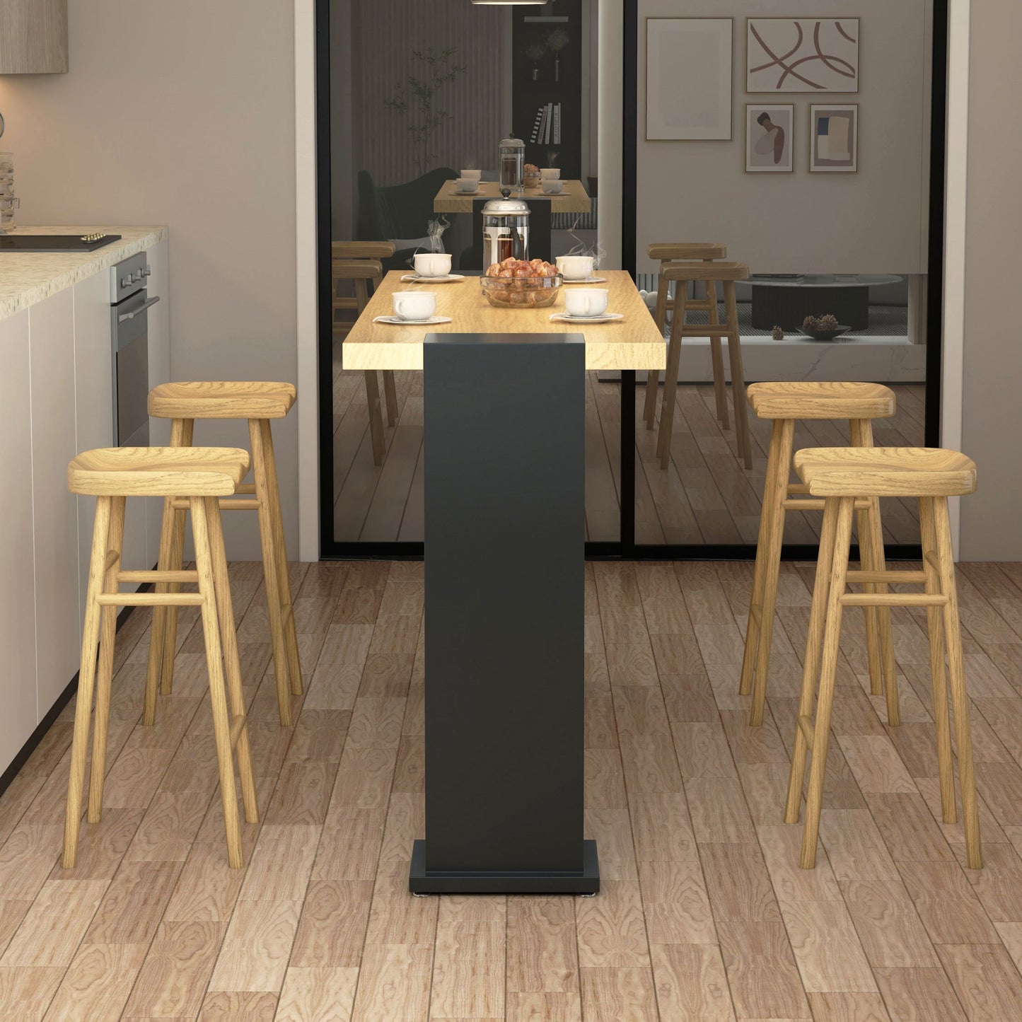 Moderna 1/2/3/5 Piezas Table de mesa Bar Mesa de madera de pino Rectángulo con taburetes altos