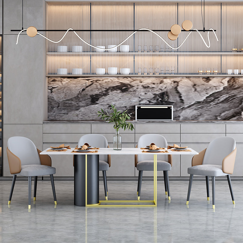 Nordic 1/5 Pieces Dining Set Rectangle Stone Dining Table for Living Room 5 Pieces: White Table, 4 Light Gray Chairs Clearhalo 'Dining Room Sets' 'Dining Tables & Seating' 'dining_room_set' 'furn' 'furn_dining_room_set' 'Furniture' 'Kitchen & Dining Furniture' 5381862