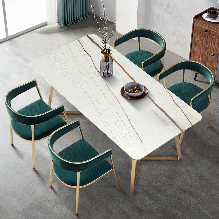 Mesa de comedor de lujo tradicional mesa rectángulo de piedra sinterizada con base de oro