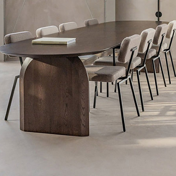 Dennen vaste houten eettafel moderne ovale eettafel met dubbele voetstuk