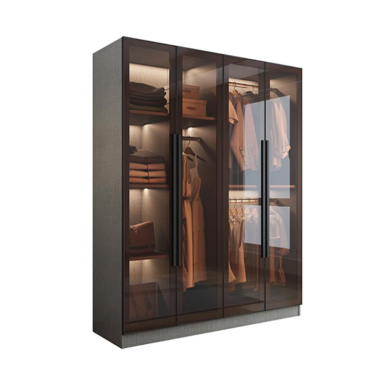 Modern Grey Wardrobe for Home Mirrored Finish Cabinet with Glass Door