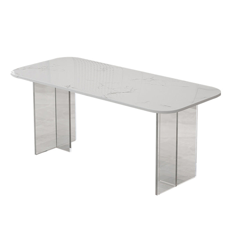 Rechthoek Acrylbasis Dining Tafel Moderne stenen dubbele voetstuktafel