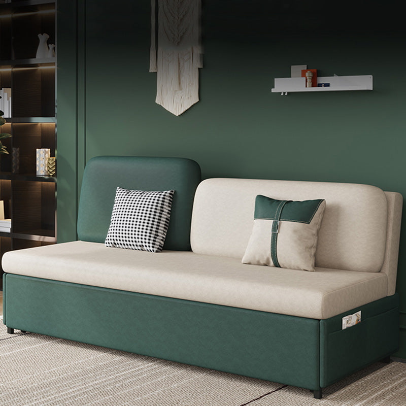 Canapé-lit contemporain en coton sans bras en vert avec 2 oreillers
