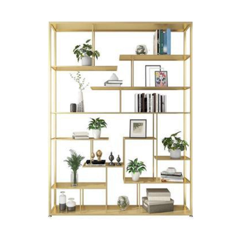 Open Back Bookshelf Scandinavian Home Office Bookcase with Metal Shelves