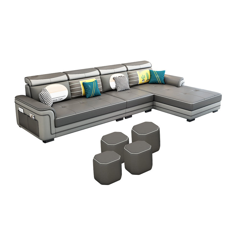 Faux Leather/Fabric Mid Century Modern Sofa & Chaise Pillow Top Arm Sofa Brown Right Clearhalo 'furn' 'furn_sectionals' 'Furniture' 'Living Room Furniture' 'Sectionals' 5390724