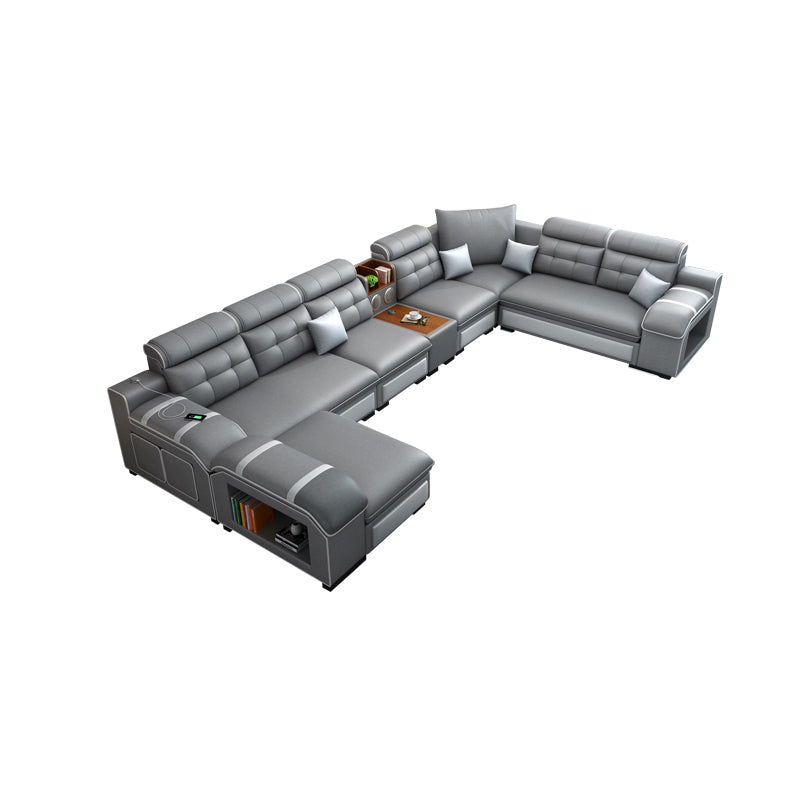 Divano grigio contemporaneo/sezionale con deposito e USB per soggiorno