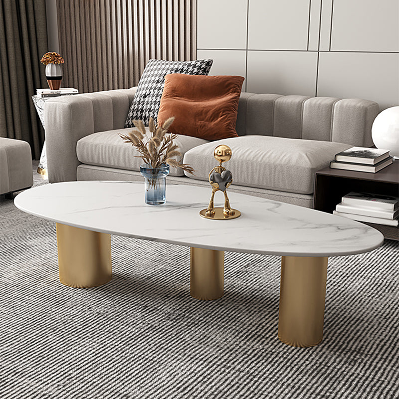 Luxurious 3 Legs Elliptical Stone Coffee Cocktail Table in White/Grey