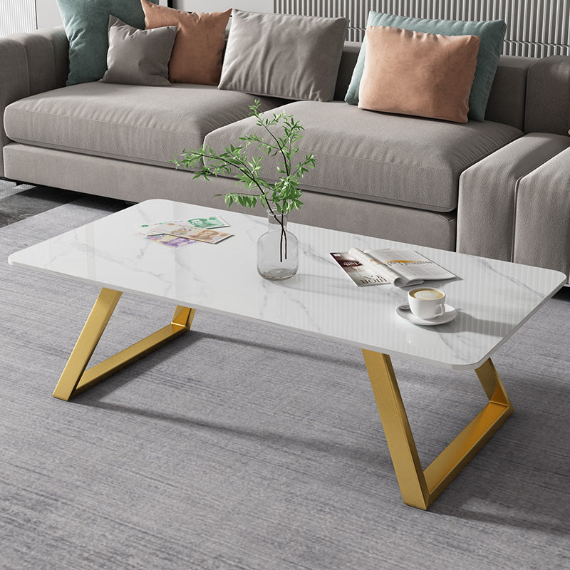 17.7"Tall Sled Metal Base Rectangular Slate Table Top Coffee Table 55"L x 24"W x 18"H Gold-White Clearhalo 'Coffee & Accent Tables' 'Coffee Tables' 'coffee_tables' 'furn' 'furn_coffee_tables' 'Furniture' 'Living Room Furniture' 5391313