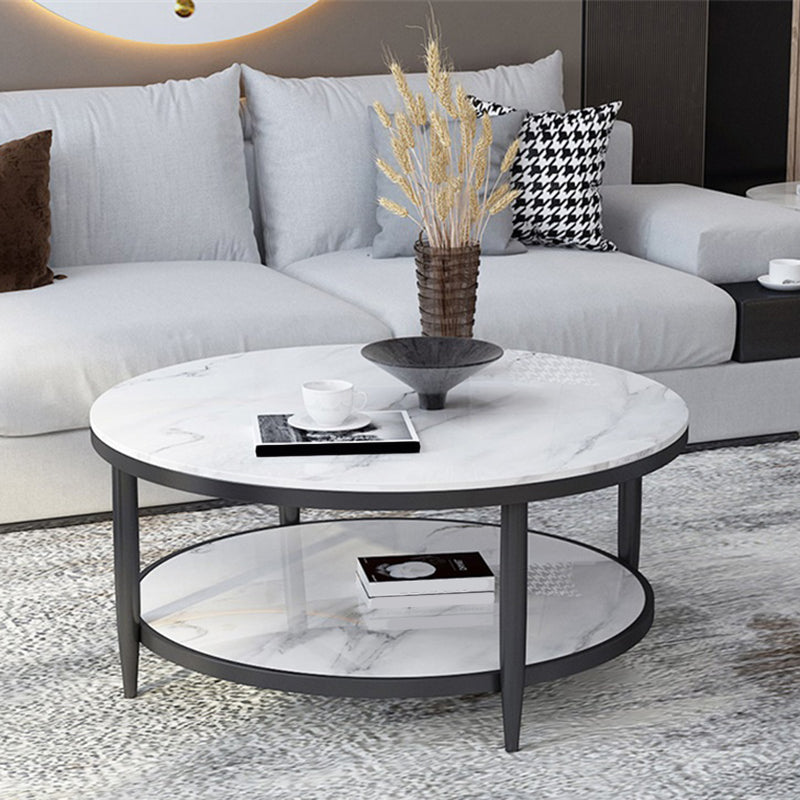 Glam Faux Marble Cocktail Table Four Legs Coffee Table with Storage