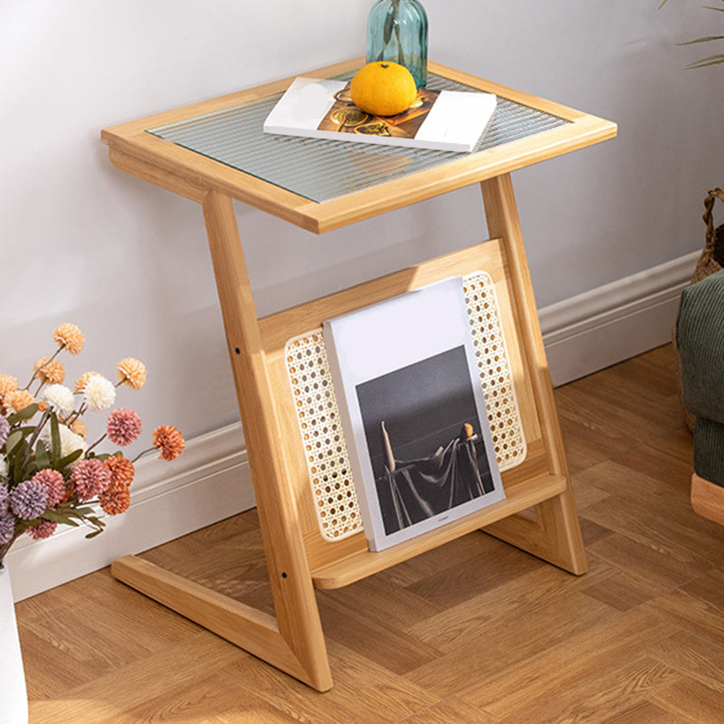 22.8" Tall Rectangular Glass Side Table Solid Wood Abstract End Table with Storage 20.5"L x 14.5"W x 23"H Natural White Clearhalo 'Coffee & Accent Tables' 'End & Side Tables' 'end_side_tables' 'furn' 'furn_end_side_tables' 'Furniture' 'Living Room Furniture' 5391524