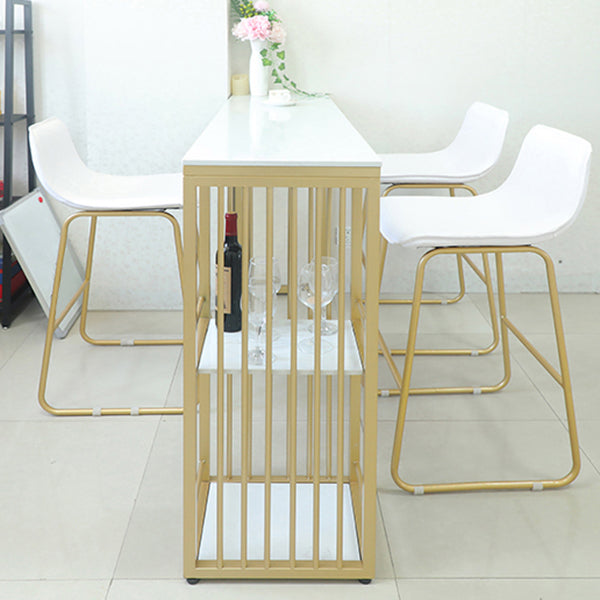 Stone Bar Dining Table Glam Rectangle Kitchen Bar Table with Double Pedestal 70.9"L x 15.7"W x 41.3"H Without Chairs Clearhalo 'Bar Furniture' 'Bar Tables' 'bar_tables' 'furn' 'furn_bar_tables' 'Furniture' 'Kitchen & Dining Furniture' 5392896