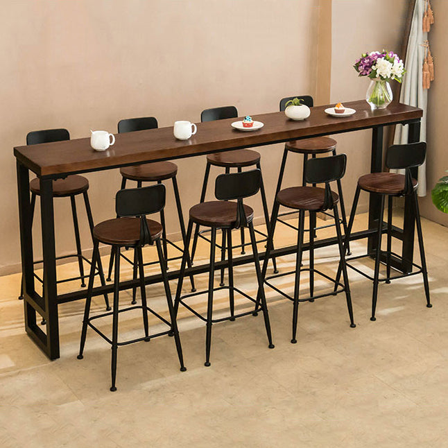 Modern Rectangle Solid Wood Bar Table Set 1/5/9 Pieces Counter Table with Black Stools 9 Pieces: Table, 8 Chairs Clearhalo 'Bar Furniture' 'furn' 'furn_home_bar_bar_sets' 'Furniture' 'Home Bars & Bar Sets' 'home_bar_bar_sets' 'Kitchen & Dining Furniture' 5393365