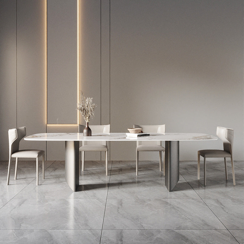 Metal Traditional Luxury Rectangle Table Sintered Stone Table with Double Pedestal Base 78.7"L x 39.4"W x 29.5"H Without Chairs Clearhalo 'Dining Tables & Seating' 'Dining Tables' 'dining_table' 'furn' 'furn_dining_table' 'Furniture' 'Kitchen & Dining Furniture' 5394061