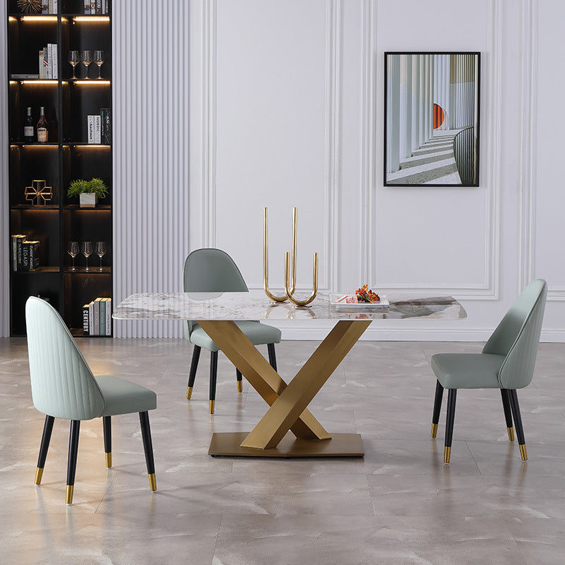 Metal Traditional Luxury Rectangle Dining Table Sintered Stone Top Table with Pedestal