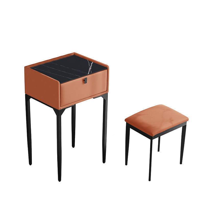 Wood/Stone Vanity Set with Stool, 1 Drawer Modern Dresser - 30.7" H Makeup Vanity & Stools Orange Clearhalo 'Bedroom Furniture' 'furn' 'furn_makeup_vanities' 'Furniture' 'Makeup Vanities' 'makeup_vanities' 5397990