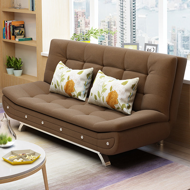 Cotton Blend Convertible Contemporary Biscuit Back Armless Sofa Bed Dark Brown Clearhalo 'furn' 'furn_sofas' 'Furniture' 'Living Room Furniture' 'Sofa' 'sofas' 5400086