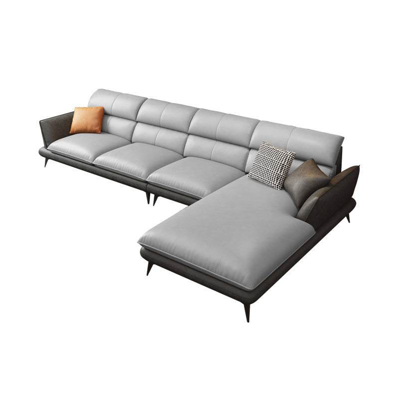 Nordic Sewn Pillow Back Sofa Faux Leather Sloped Arm Sofa for Living Room